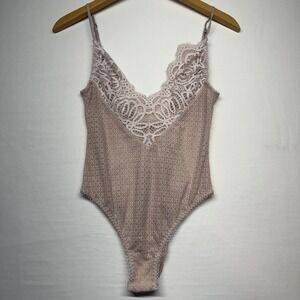 Victoria's Secret Lace Bodysuit XS Mauve Sheer Mesh Eyelash Lace Thong